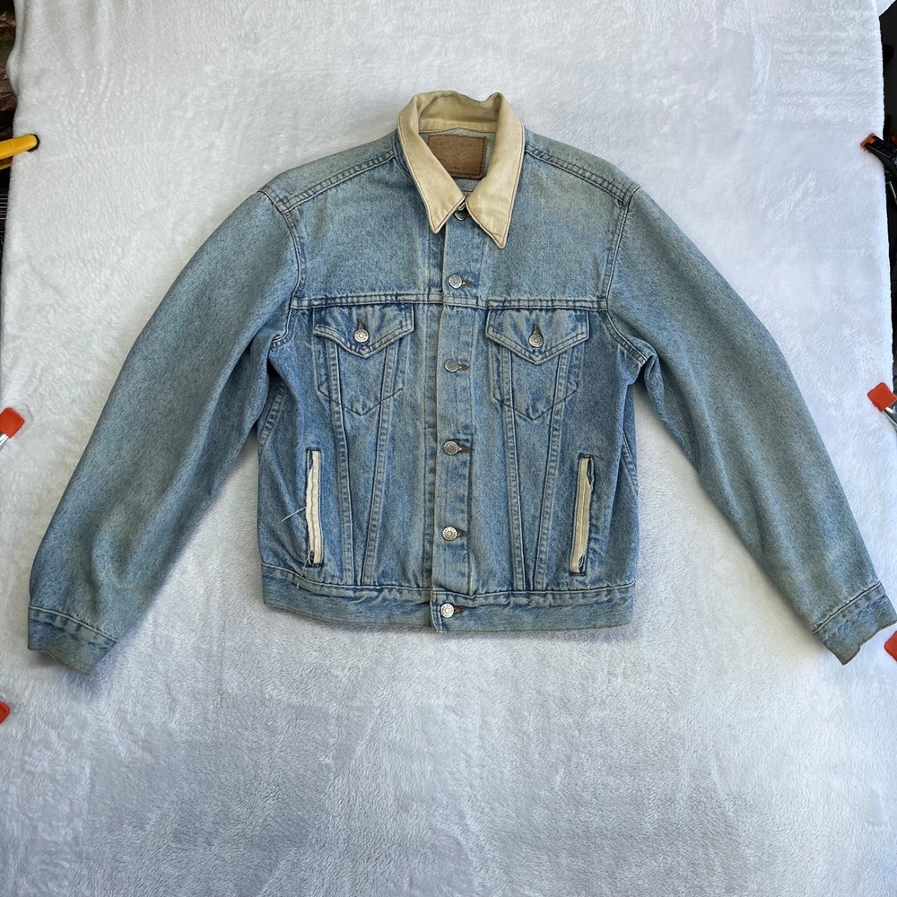 Vintage‎ Arizona Jean Co. Trucker Jacket Men's Blue Denim Pockets Button Front